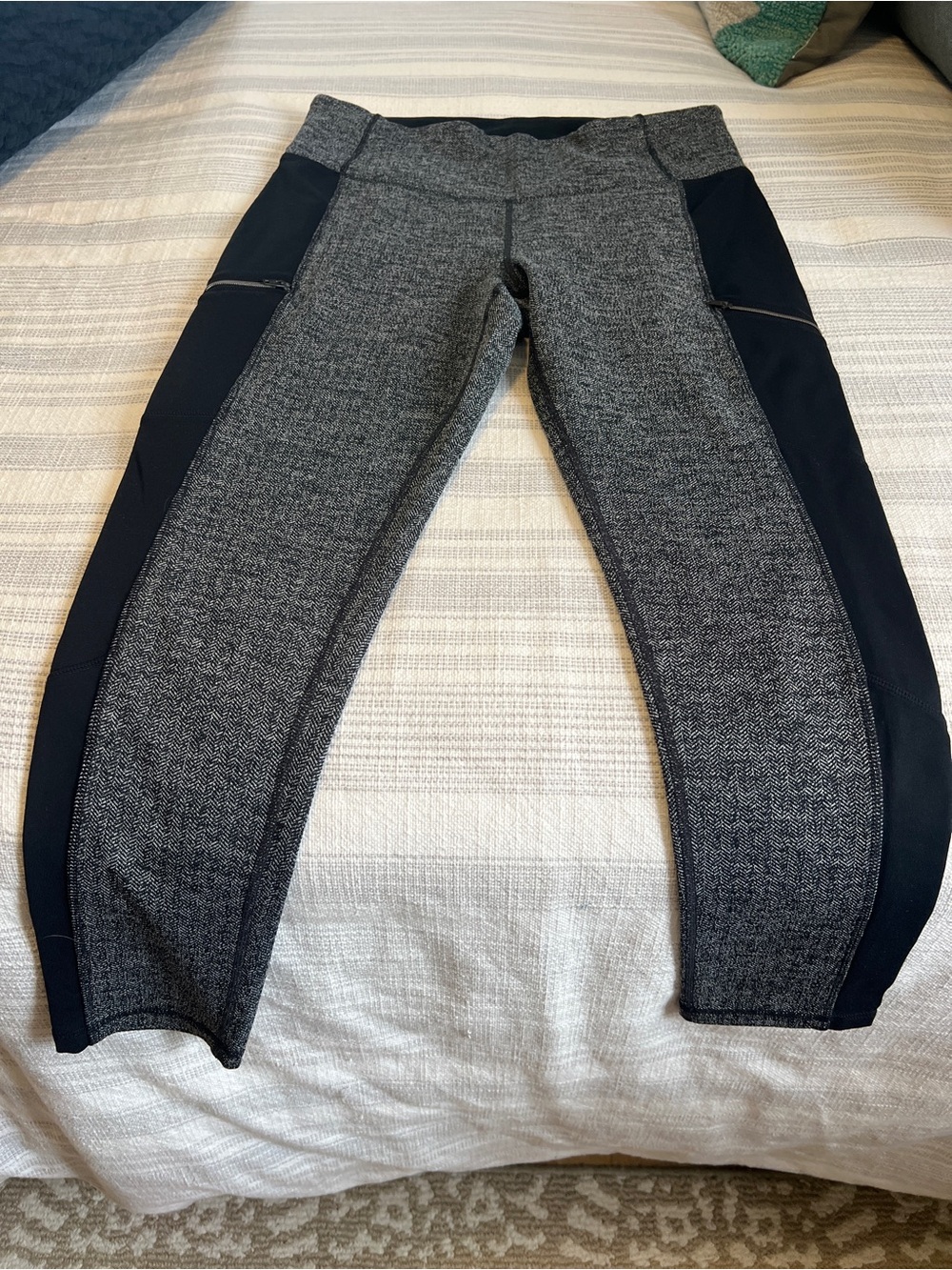 Athleta Heather Gray Athletic Leggings with Black Side Panels